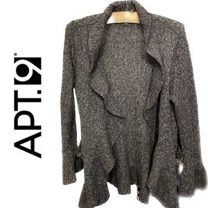 GRAY cardigan sweater bell sleeves ruffles rhinestones